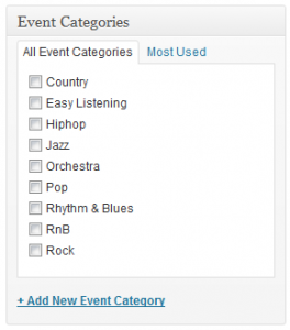 Categories appear on your event editor.