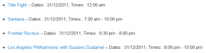 Placeholder example of events list shortcode with custom placeholders