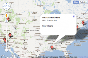 Using the locations_map shortcode, the balloon appears when you click on a marker (format controlled in your Setings page)