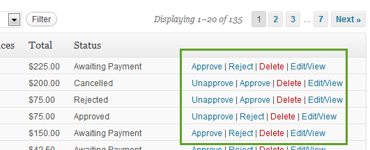 Bookings with different statuses can have different shortcuts.