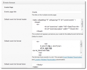 An example of how you could use placeholders to display tabular HTML information in the settings page.