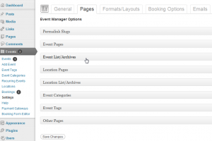 Set up your events pages in the Pages tab.
