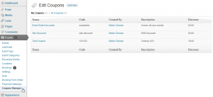 Coupons Admin Area