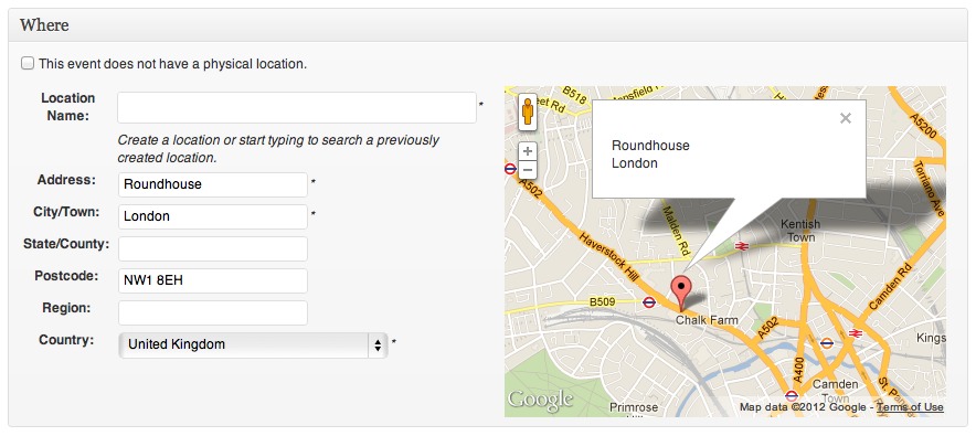 location A screenshot of the location settings