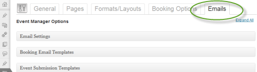 Your Emails tab under Events > Settings in your admin menu.