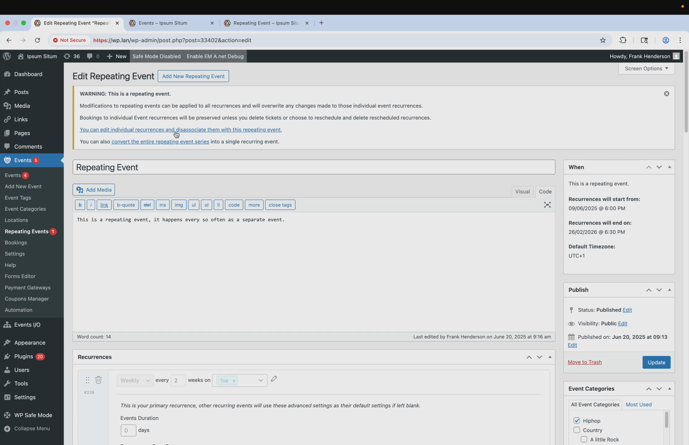 Create a Recurring Event