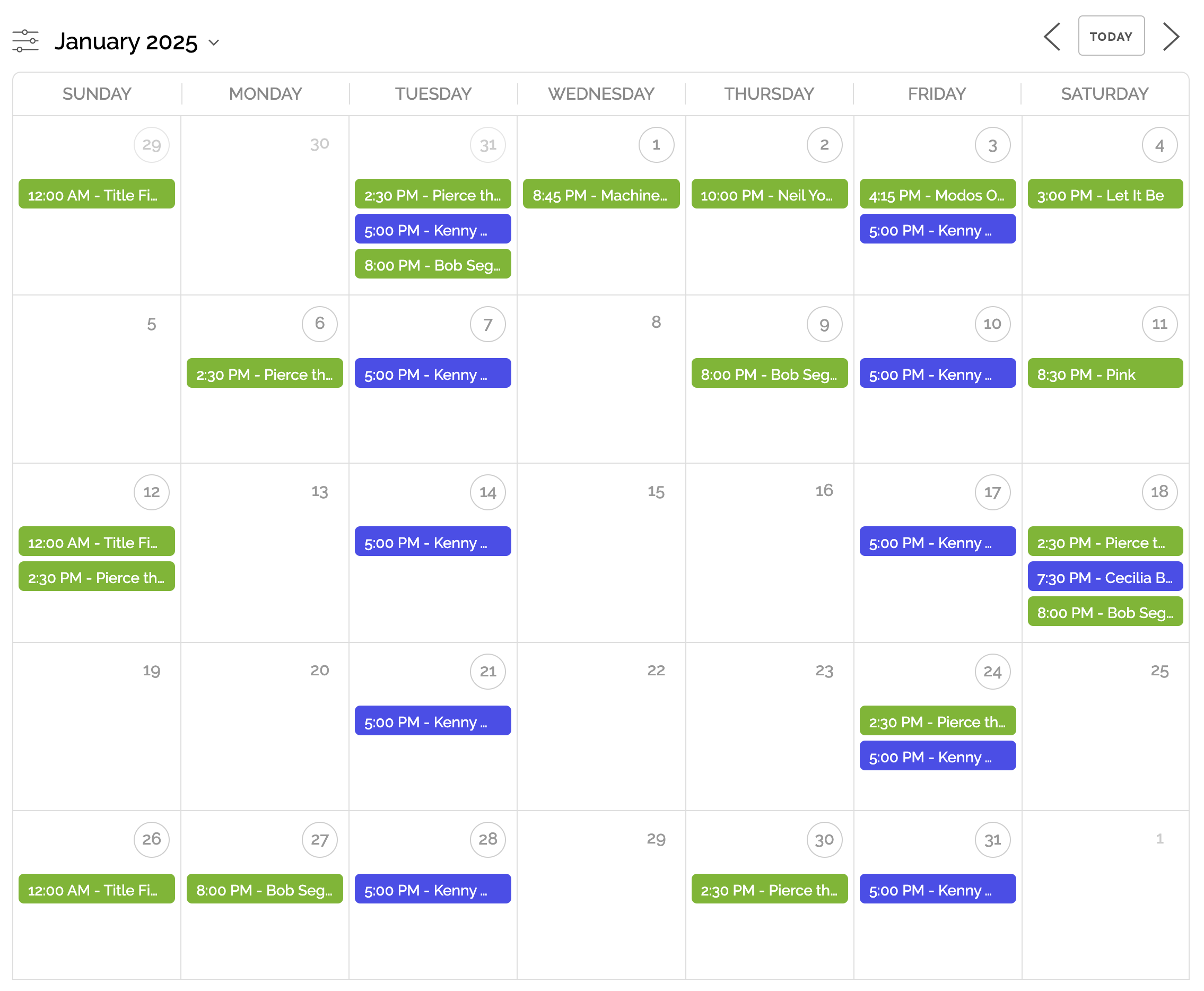 Example of the events_calendar shortcode